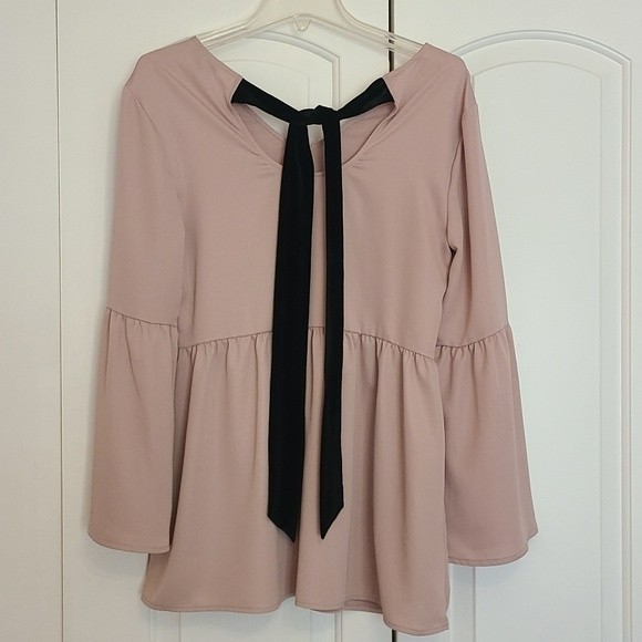 Halogen Bow Back Flare Sleeve Blouse Mauve & Black Size XS - Picture 7 of 9
